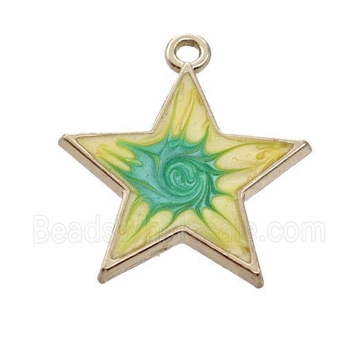 Copper Star Pendant Green Yellow Painted Gold Plated