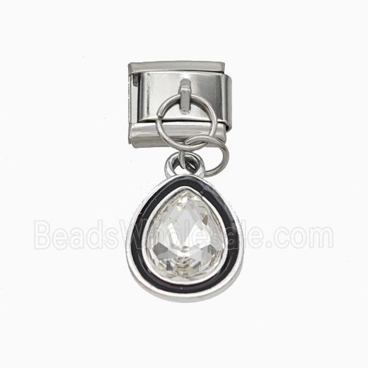 Raw Stainless Steel Element For Module Bracelet With Copper Teardrop Pendant Pave Crystal Platinum 