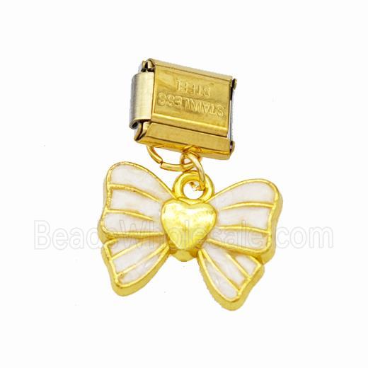Stainless Steel Element For Module Bracelet With Copper Butterfly Pendant White Enamel Gold Plated