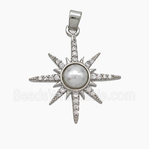 Copper Sun Pendant Pave Pearlized Resin Zirconia Platinum Plated