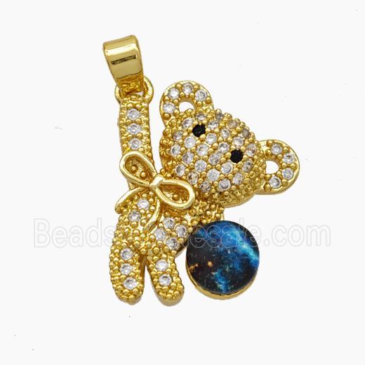 Copper Bear Pendant Pave Zirconia Gold Plated
