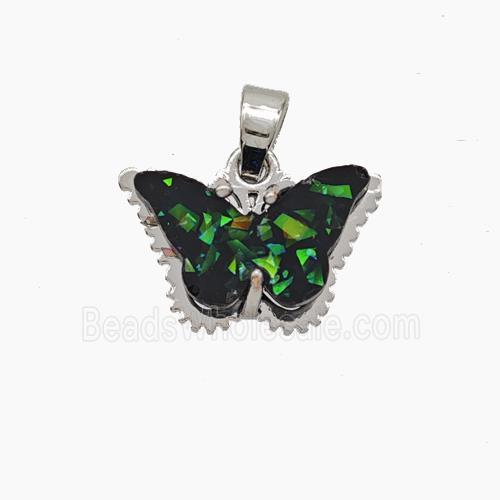Copper Butterfly Pendant Pave Black Fire Opal Platinum Plated