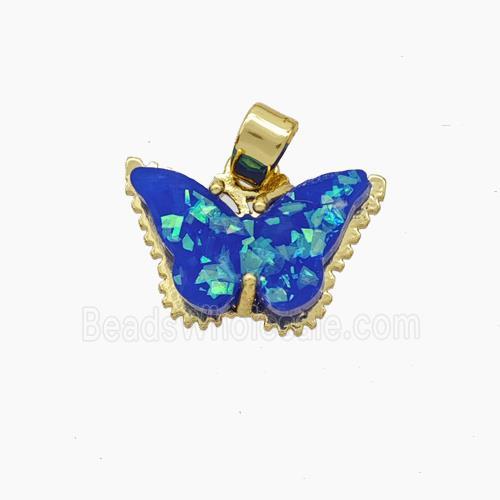 Copper Butterfly Pendant Pave Blue Fire Opal Gold Plated