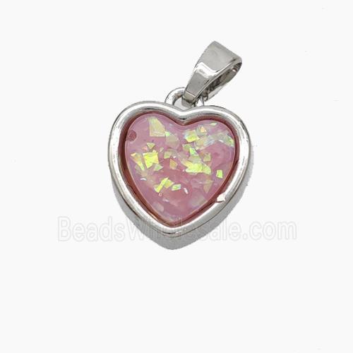 Copper Heart Pendant Pave Pink Fire Opal Platinum Plated