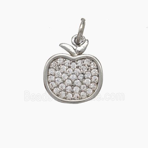Copper Apple Pendant Pave Zirconia Platinum Plated