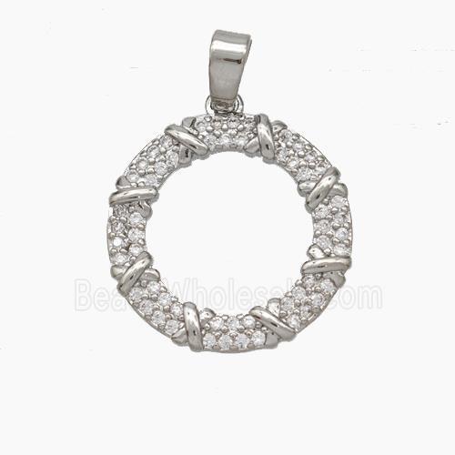 Copper Circle Pendant Pave Zirconia Platinum Plated