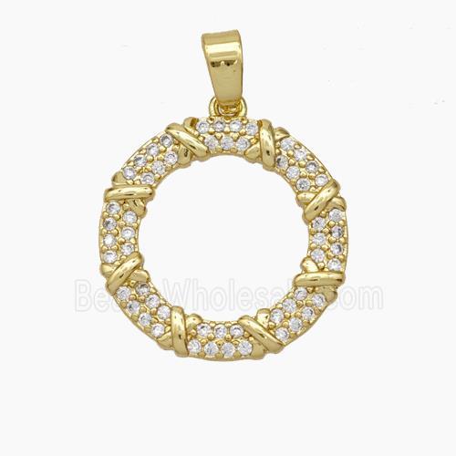 Copper Circle Pendant Pave Zirconia Gold Plated