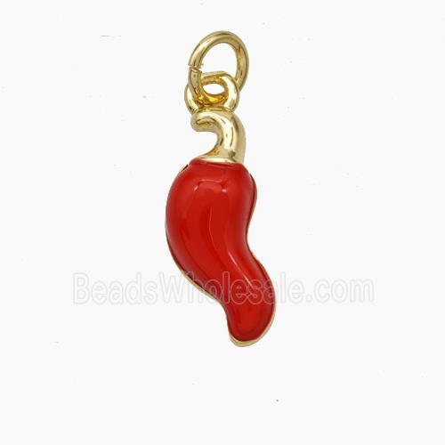 Copper Chili Pendant Red Enamel Gold Plated