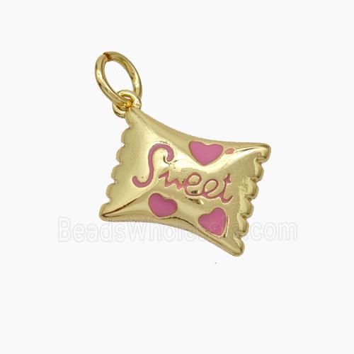 Sweet Candy Copper Pendant Pink Enamel Gold Plated