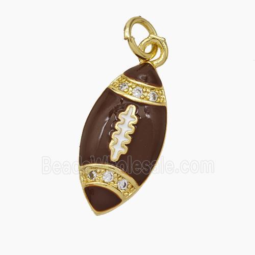 American Football Charms Copper Rugby Pendant Pave Zirconia Darkred Enamel Sport Gold Plated