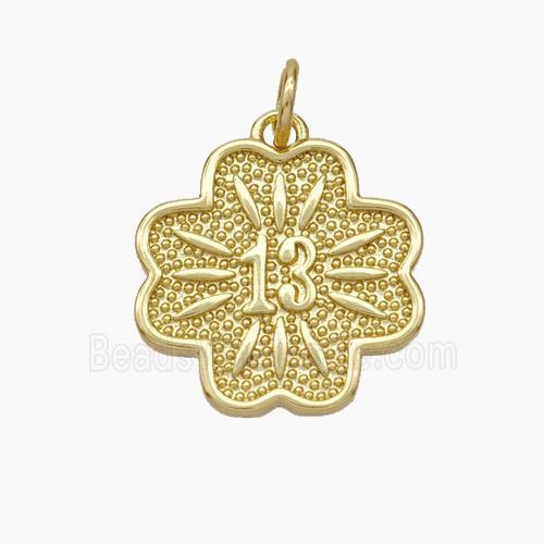 Lucky 13 Clover Charms Copper Pendant Gold Plated