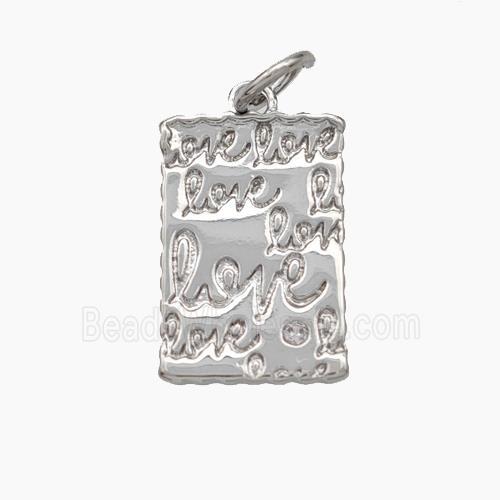 Love Charms Copper Rectangle Pendant Platinum Plated