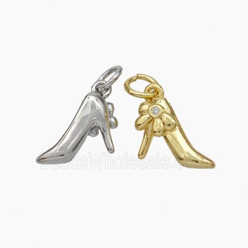 High Heel Charms Copper Shoe Pendant Pave Zirconia Mixed