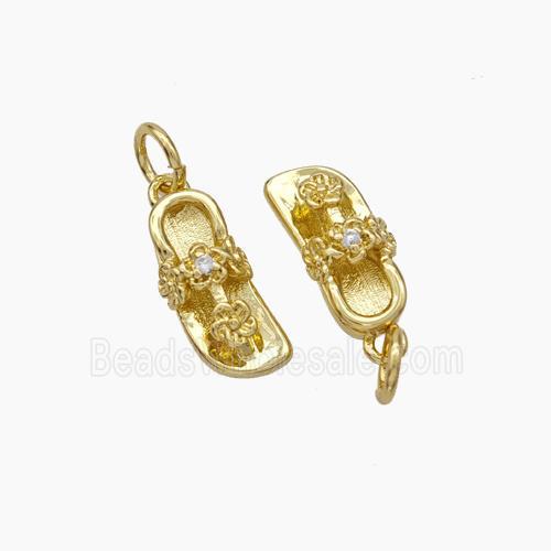 Flip-flops Charms Copper Shoe Pendant Pave Zirconia Gold Plated