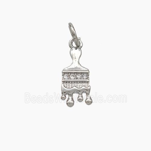Paint Brush Charms Copper Pendant Pave Zirconia Platinum Plated