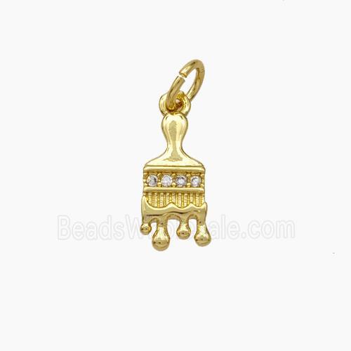 Paint Brush Charms Copper Pendant Pave Zirconia Gold Plated