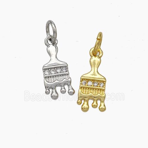 Paint Brush Charms Copper Pendant Pave Zirconia Mixed