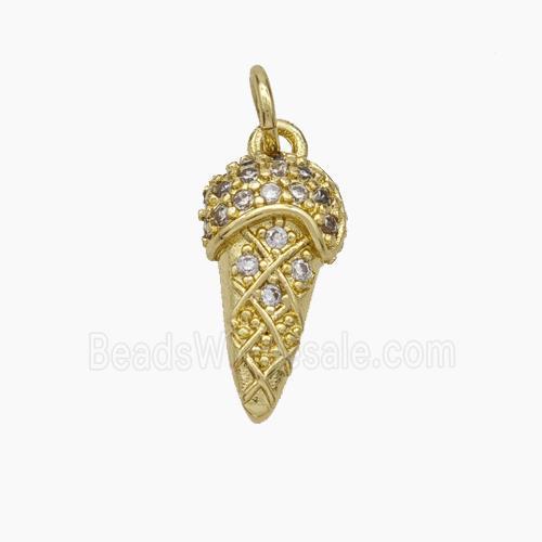 Ice Cream Cone Charms Copper Pendant Pave Zirconia Gold Plated