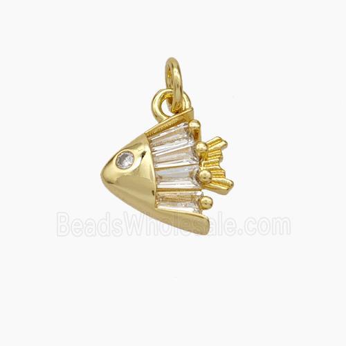 Copper Fish Pendant Pave Zirconia Gold Plated