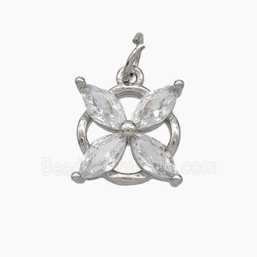 Copper Flower Pendant Pave Zirconia Platinum Plated