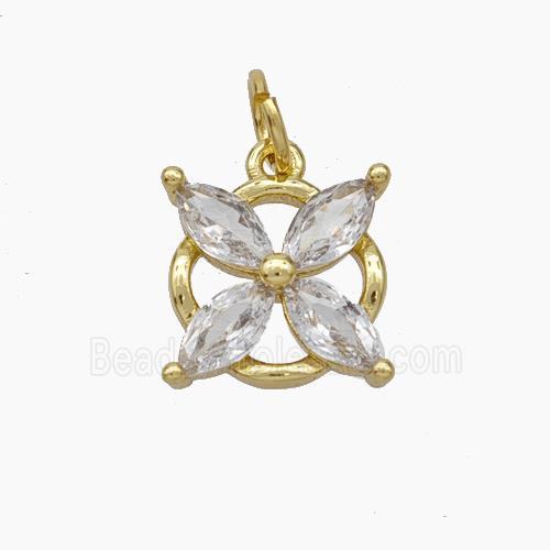 Copper Flower Pendant Pave Zirconia Gold Plated