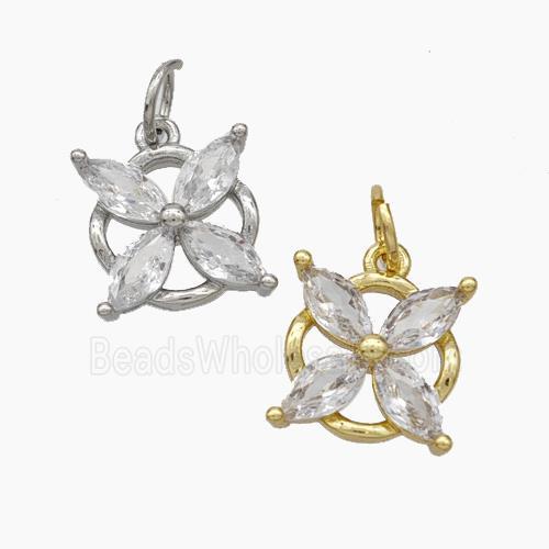 Copper Flower Pendant Pave Zirconia Mixed