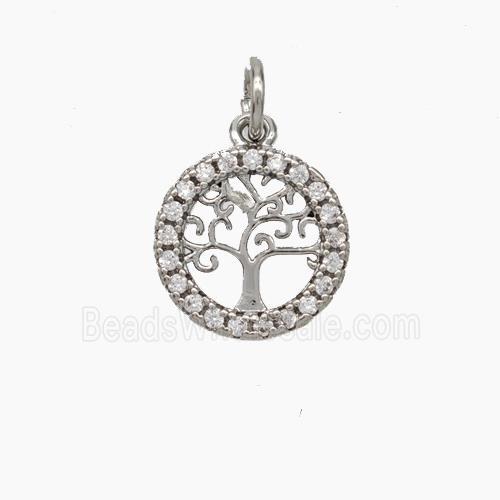 Tree Of Life Copper Pendant Micropave Zirconia Platinum Plated