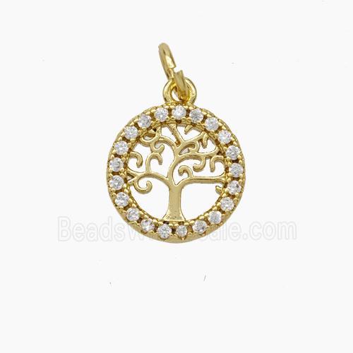 Tree Of Life Copper Pendant Micropave Zirconia Gold Plated