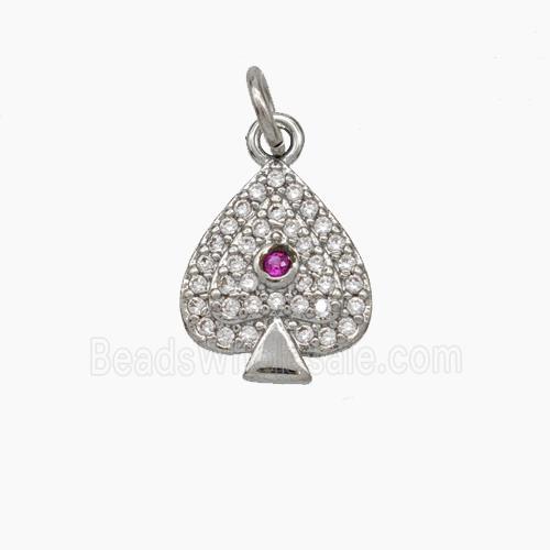 ACE of Spades Charms Copper Pendant Pave Zirconia Platinum Plated