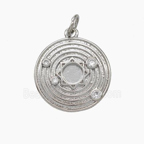 Solar System Charms Copper Sun Planet Pendant Pave Zirconia Platinum Plated