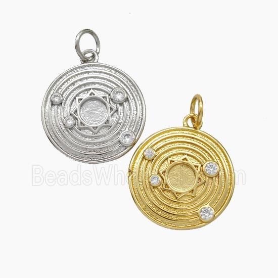 Solar System Charms Copper Sun Planet Pendant Pave Zirconia Mixed