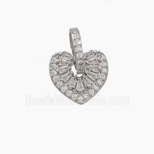 Copper Heart Pendant Micropave Zirconia Platinum Plated