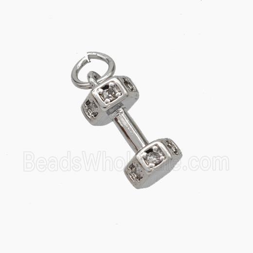 Dumbbell Charms Copper Pendant Pave Zirconia Sport Platinum Plated