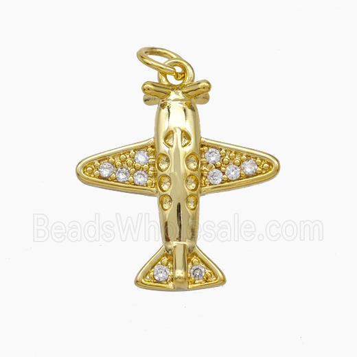 Copper Airplane Pendant Pave Zirconia Gold Plated