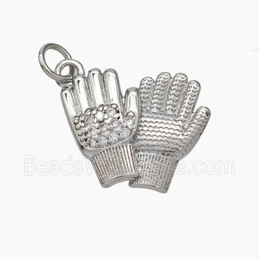 Copper Glove Charms Pendant Pave Zirconia Hand Platinum Plated