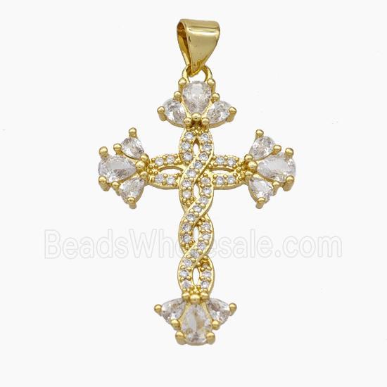 Copper Cross Pendant Pave Zirconia Gold Plated