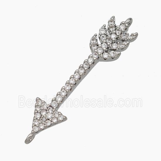 Copper Arrow Connector Pave Zirconia Platinum Plated
