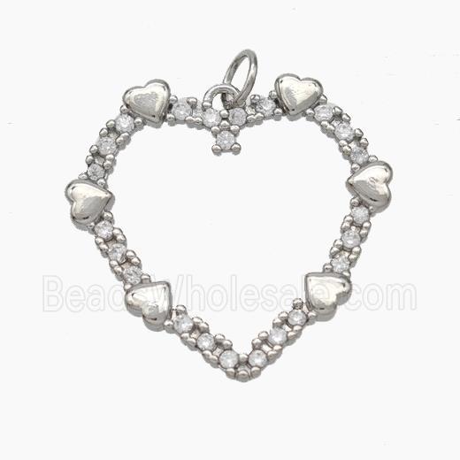 Copper Heart Pendant Pave Zirconia Platinum Plated