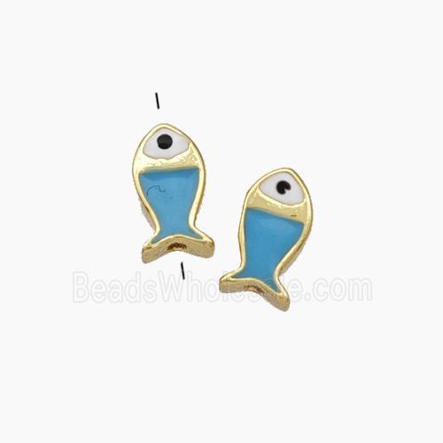 Copper Fish Beads Blue Enamel Gold Plated