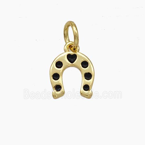 Copper Horseshoe Pendant Black Enamel Gold Plated