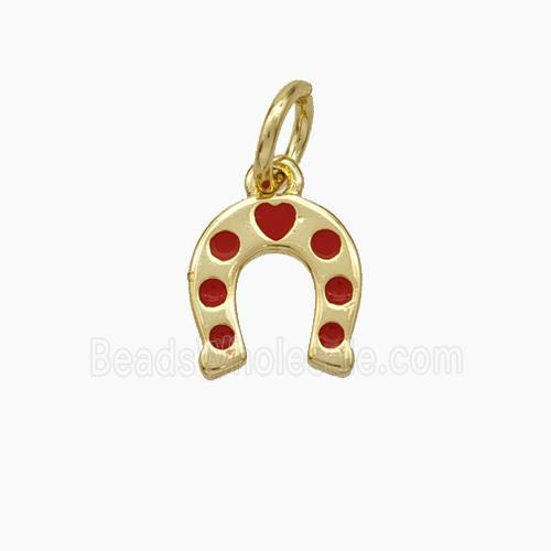 Copper Horseshoe Pendant Red Enamel Gold Plated