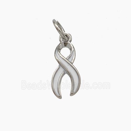 Awareness Ribbons Charms Copper Pendant White Enamel Platinum Plated