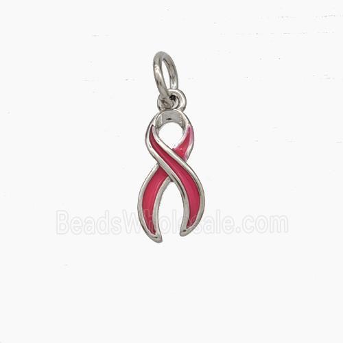 Awareness Ribbons Charms Copper Pendant Red Enamel Platinum Plated