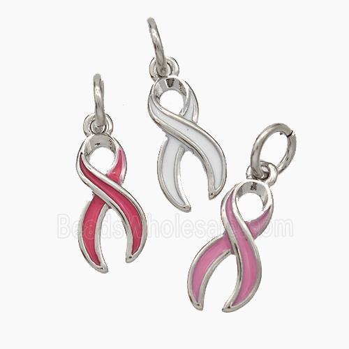 Awareness Ribbons Charms Copper Pendant Enamel Platinum Plated Mixed