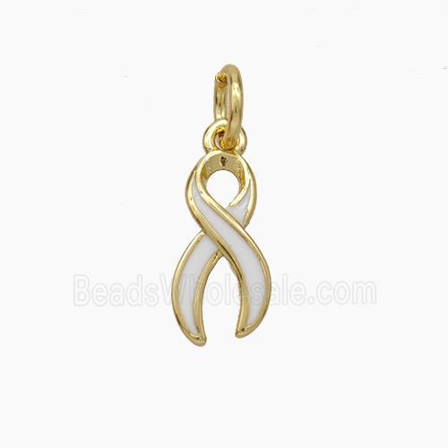 Awareness Ribbons Charms Copper Pendant White Enamel Gold Plated