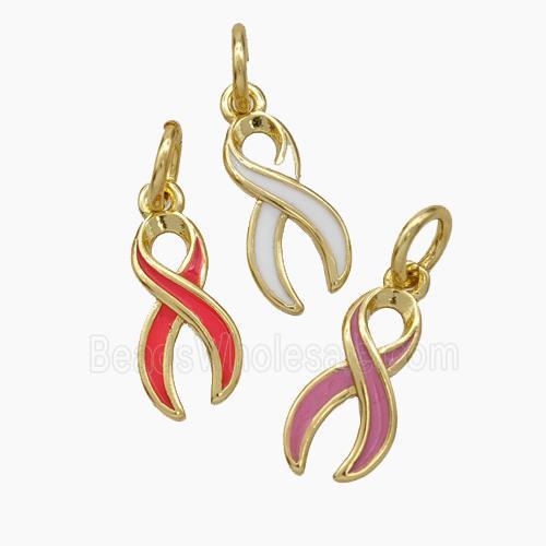 Awareness Ribbons Charms Copper Pendant Enamel Gold Plated Mixed