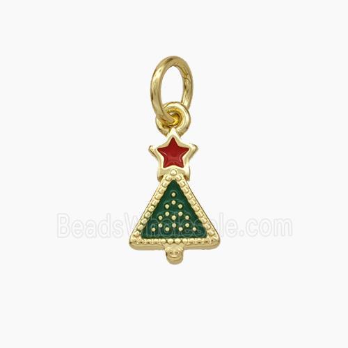 Christmas Tree Charms Copper Pendant Green Enamel Gold Plated