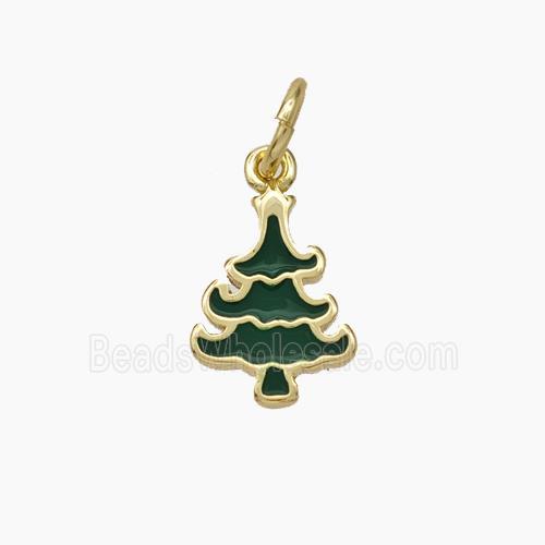 Christmas Tree Charms Copper Pendant Green Enamel Gold Plated