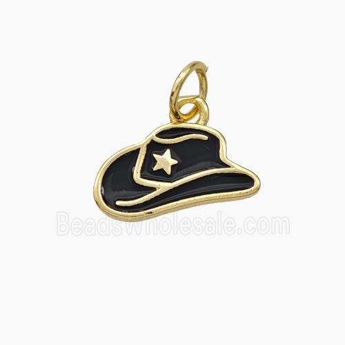 Hat Charms Copper Pendant Black Enamel Gold Plated