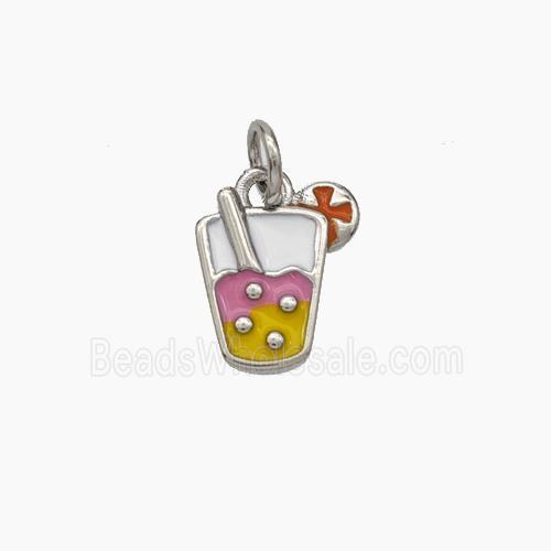 Ice Cream Bottle Drink Cup Charms Copper Pendant Enamel Platinum Plated